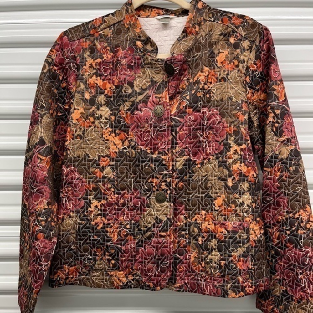Christopher & Banks Orange Tan Blazer with Floral Pattern
